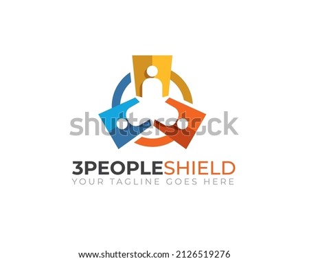 colorful three 3 shield logo template as human figures	
