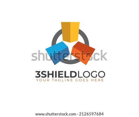 colorful three 3 shield logo template	
