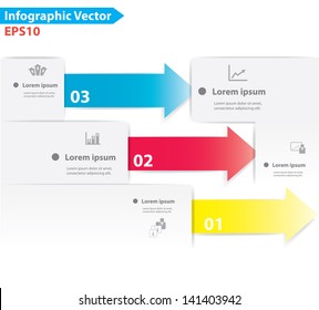 Colorful three arrows design for workflow layout, diagram, number options, web design, infographics.