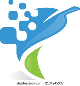 Hojas coloridas tridimensionales con bits que se desprenden en el aire