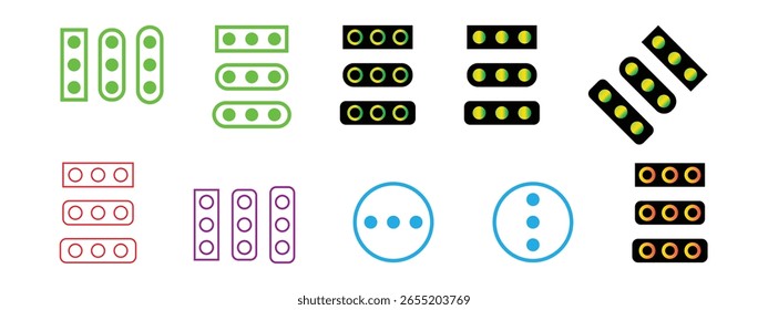 Colorful Three Dots icon set in Various Shape and Various Color Vector Illustration.