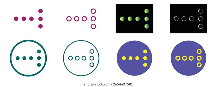 Ícone Colorido do Menu Três Pontos definido em Várias Formas e Várias Ilustrações de Vetor de Cores.