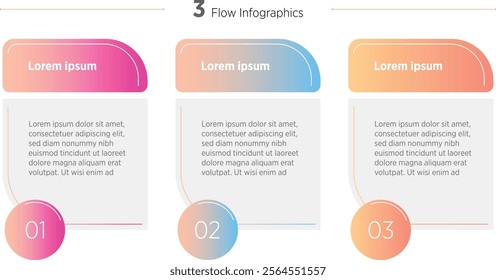 Colorful Three elements placed in horizontal row. Concept of 3 steps of startup project development. infographic design template. Simple vector illustration for business data visualization.