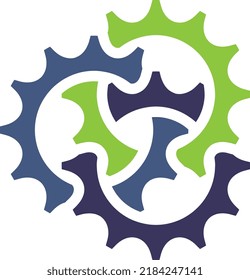 Colorful three gears interlocking each other