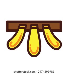 Colorful three gold yellow piano pedal icon illustration outline isolated on square white background. Simple flat musical instrument part drawing.