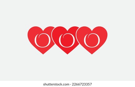 Colorful three hearts shape. Triple heart sign letters. Valentine icon and triple love symbol. Romance love with heart sign and letters. Gift love