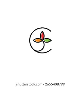Colorful Three Leaf Clover Logo, Letter C Leaves Monogram for Community and Wellness