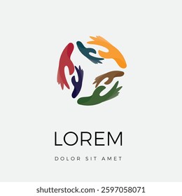 Colorful three pair hand connection themed logo vector