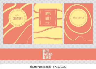 Colorful three vector cards templates. Best wishes cards.