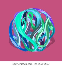 esboço abstrato tridimensional colorido formando uma esfera sobre um fundo vermelho