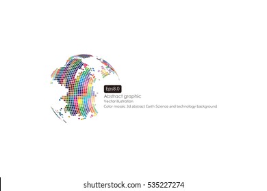 Colorful three-dimensional spherical map of the world, abstract vector background
