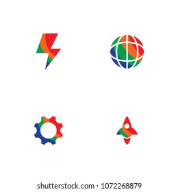 colorful thunder, world, gear, rocket icon. vector illustration