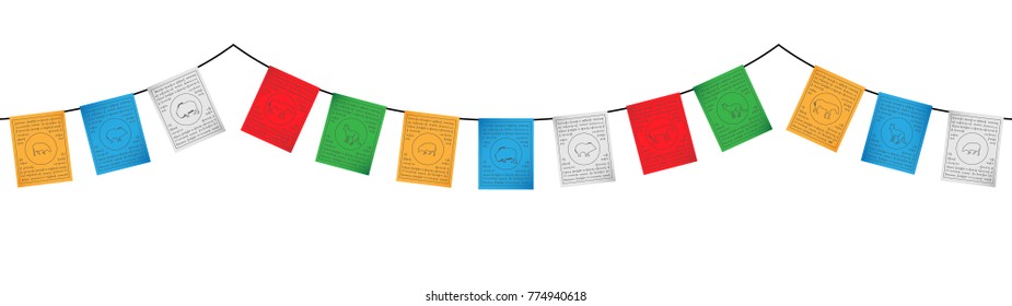 colorful tibetan flags decoration vector isolated on white background 