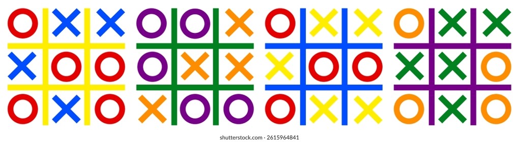 Colorful tic-tac-toe game. Different games of X-O. Play tic-tac-toe. EPS 10.