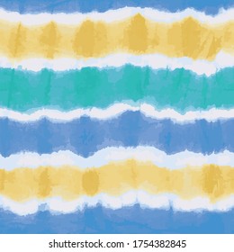 Colorful tie dye stripes seamless vector pattern. Textured japanese shibori background. Modern batik watercolor backdrop for fabric, wallpaper, scrapbooking projects, swimmwear. Surface pattern design