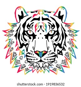 Colorful tiger face illustration print design for tee and poster