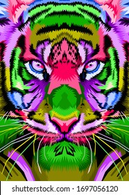 colorful tiger face in pop art style