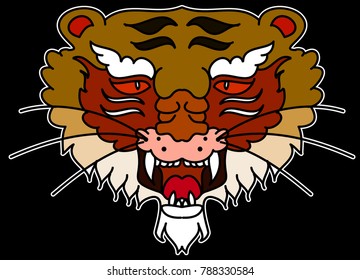 Colorful tiger face vector for sticker and screen box on black background.