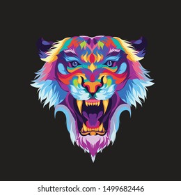 Colorful tiger head with black background