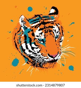 Colorful tiger head graphic, vector illustration and flat design.