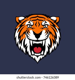 Colorful Tiger Head Logo Emblem Or Icon. Stock Vector Illustration.