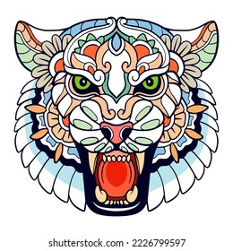 Colorful Tiger Head mandala arts isolated on white background