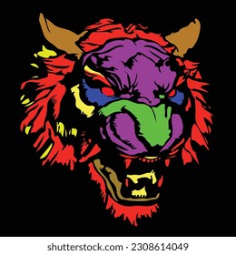 Colorful tiger head, modern pop art style, white background. - Vector.