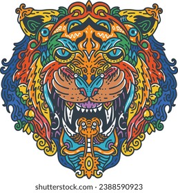 Diseño colorido de vectores de cabeza de tigre