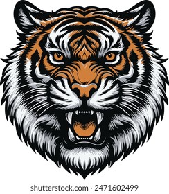 Colorful tiger head vector illustration on white background