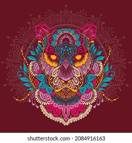Colorful tiger mandala pattern style premium vector . T-shirt sticker design