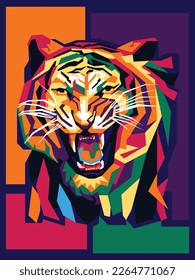 Colorful tiger, in modern pop art style, simple color background - Vector.