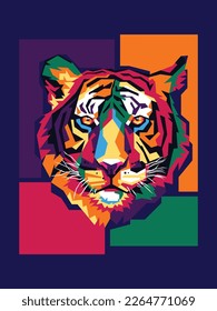 Colorful tiger, in modern pop art style, simple color background - Vector.