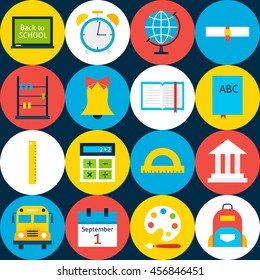 Colorful Tile School Background with Circles. Flat Style Vector Seamless Pattern. Education and College.