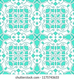 Colorful tile with symmetrical mandala. Vector seamless pattern. Fabric desing