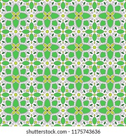 Colorful tile with symmetrical mandala. Vector seamless pattern. Fabric desing