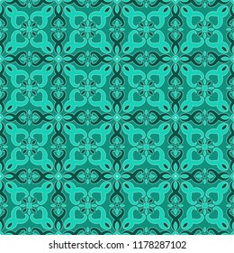 Colorful tile with symmetrical mandala. Vector seamless pattern. Fabric desing