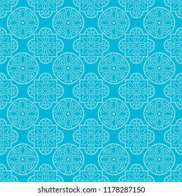 Colorful tile with symmetrical mandala. Vector seamless pattern. Fabric desing