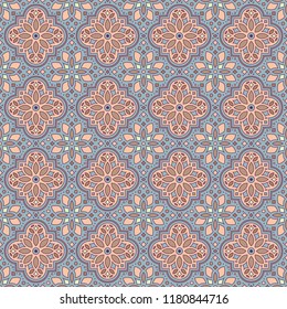 Colorful tile with symmetrical mandala. Vector seamless pattern. Fabric desing