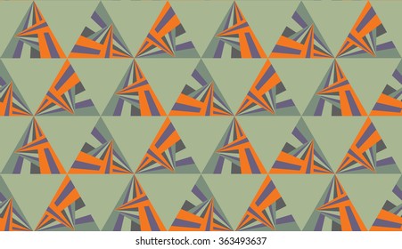 Colorful tile vector background illustration. Grey, orange, and green triangle geometric mosaic card