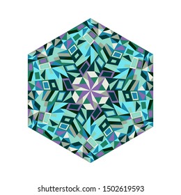 Colorful tiled mosaic hexagon symbol template - geometrical ornamental vector design element