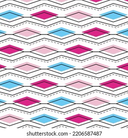 Colorful tiled zigzag dashed horizontal diamond pattern