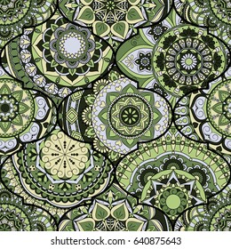 Colorful tiles boho seamless pattern. Mandala background. Abstract flower ornament. Floral wallpaper, furniture, textile print, hippie fabric. Romantic decoration from weave design elements.