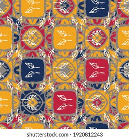 Baldosas coloridas sin fisuras de patrón abstracto vectorial. Diseño de la impresión de superficie de adornos modulares para tejidos, papel de papelería, papel de libro de chatarra, envoltura de regalo, textiles, fondos y embalaje.