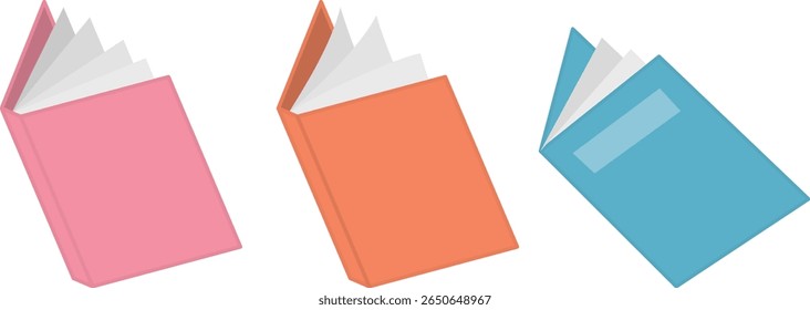 Livros abertos coloridos inclinados na visão isométrica - ilustração de educação e literatura de vetor plana para conteúdo escolar ou da Web