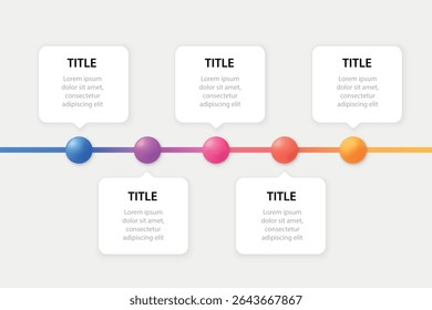 Colorful timeline with bubbles above and below connected to gradient nodes