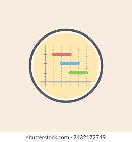 Colorful timeline chart project filled icon with axis lines inside a yellow circle