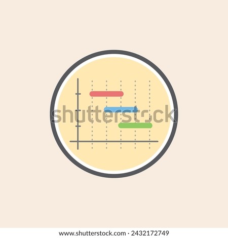 Colorful timeline chart project filled icon with axis lines inside a yellow circle