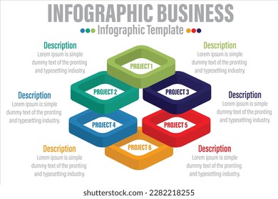 colorful timeline infographic with 6 Step six options design template, Infographics management, finance, analytics, presentation. Vector illustration
