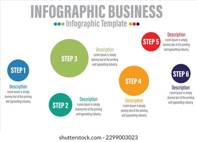 Colorful timeline infographic with Six 6 Steps, Six 6 options design template, Infographics management, finance, analytics, presentation. Vector illustration