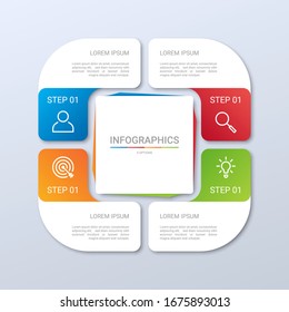 Colorful timeline infographic template with 4 steps on gray background, vector illustration